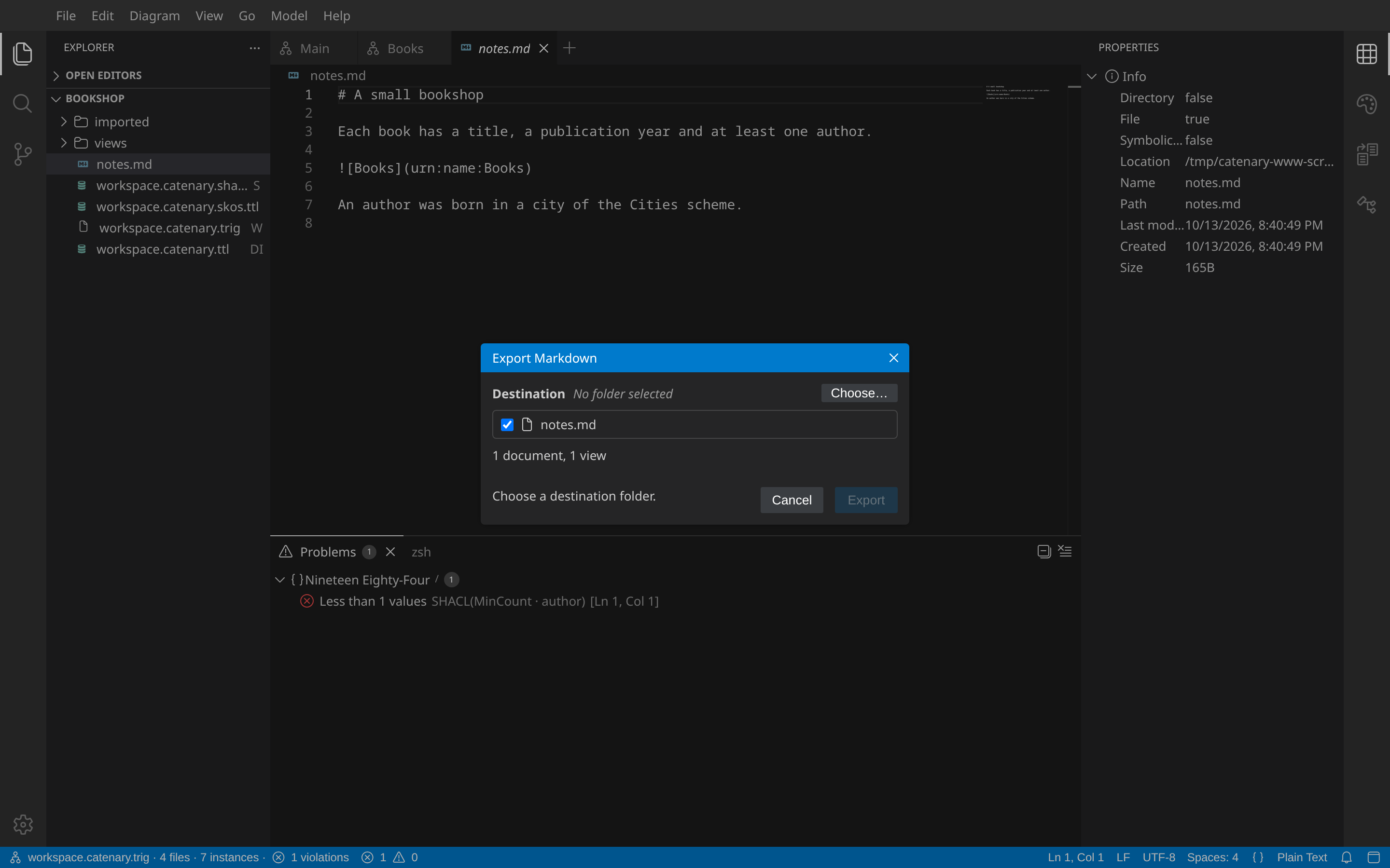 The Export Markdown dialog