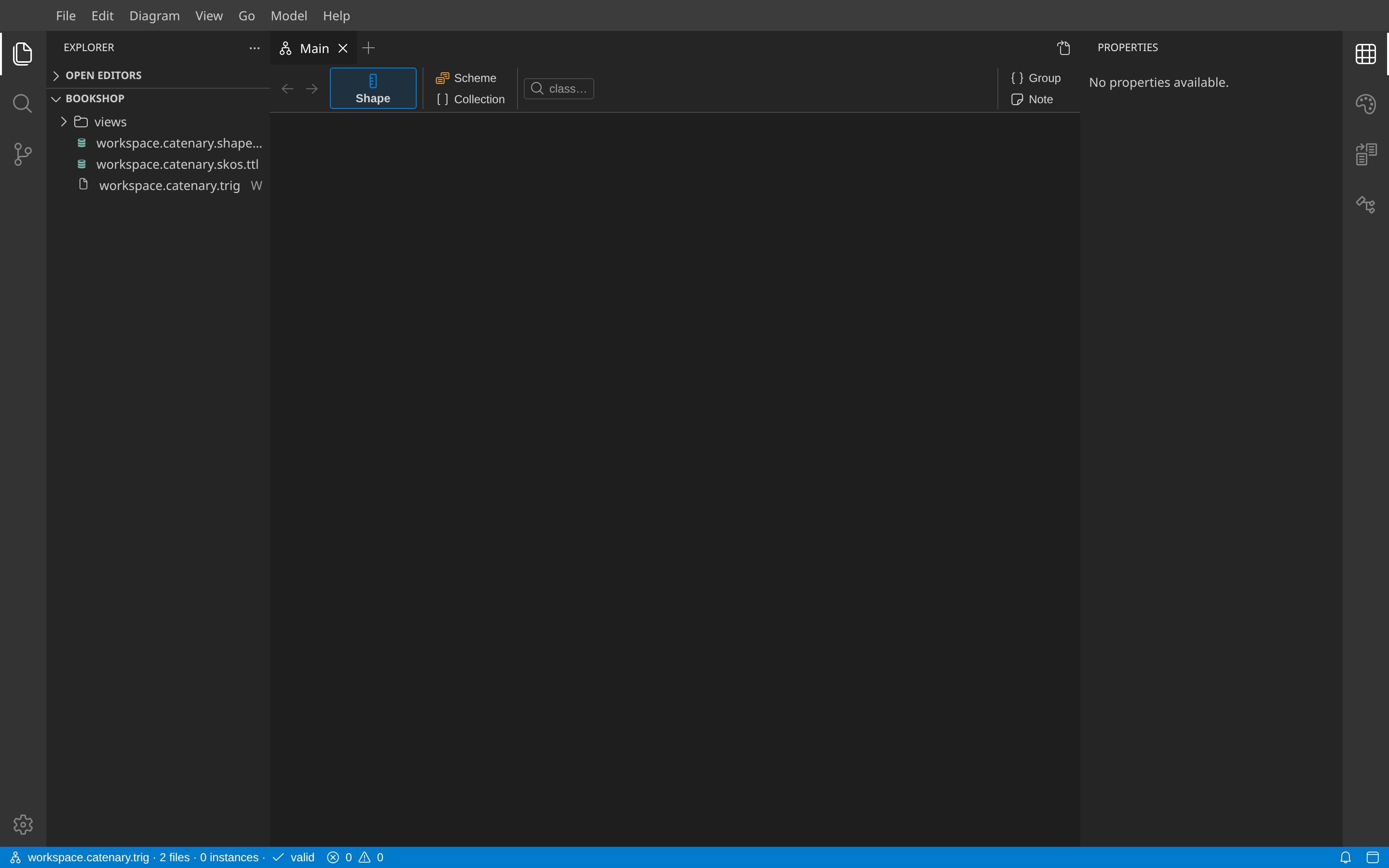 A new workspace with the empty Main view